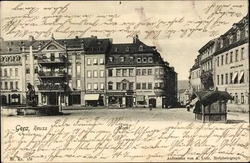 Ak Gera in Thüringen, Markt, Hotel, Apotheke