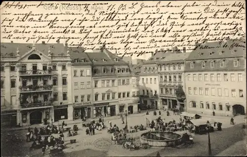 Ak Gera in Thüringen, Markt, Hotel, Apotheke, Brunnen