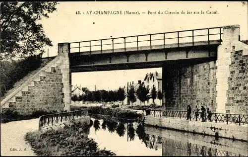 Ak Aÿ-Champagne Marne, Pont du Chemin de fer sur le Canal