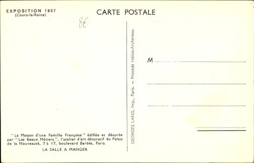 Ak Paris, Internationale Ausstellung 1937, Das Haus einer französischen Familie, Esszimmer