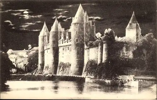 Mondschein Ak Josselin Morbihan, Schloss