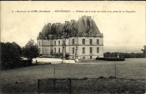 Ak Monteneuf Morbihan, Chateau de la Gree de Calac, Blick von der Kapelle aus