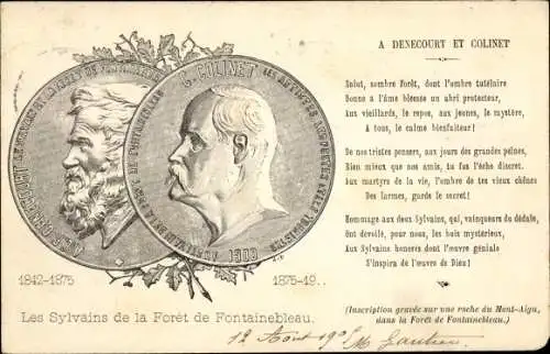 Ak Fontainebleau Seine et Marne, Les Sylvains de la Foret, Denecourt und Colinet