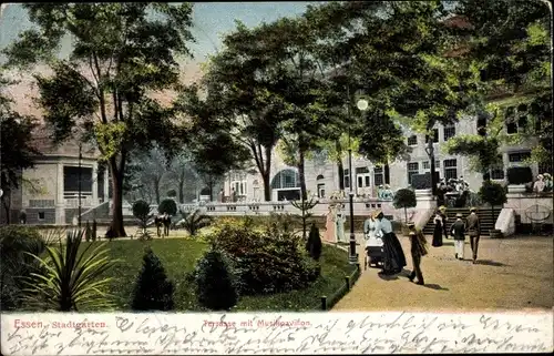 Ak Essen im Ruhrgebiet, Stadtgarten, Terrasse, Musikpavillon