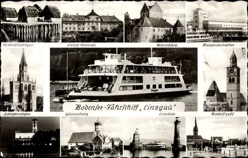 Ak Bodensee-Fährschiff Linzgau, Friedrichshafen, Schloss, Meersburg, Konstanz