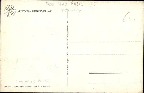 Künstler Ak Rabes, M., Gräfin Vesta, Frau-Portrait