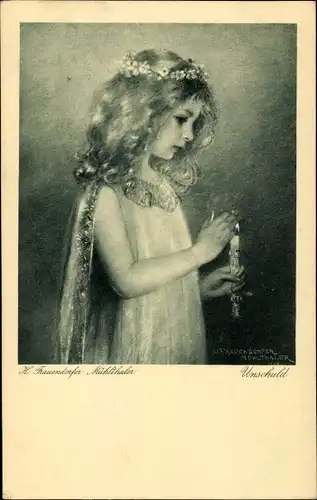 Künstler Ak Frauendorfer-Mühlthaler, H. v., Unschuld, Mädchen mit Kerze, Portrait