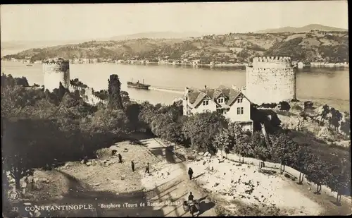 Ak Konstantinopel Türkei, Bosporus, Roumeli Hissar Towers, Flusspartie, NPG 33