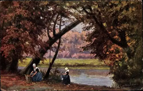 Künstler Ak Gerstenhauer, Johann Georg, niederländisches Motiv, Herbst, Frauen in Tracht