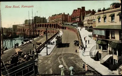 Ak Ramsgate Kent England, New Road, Straßenbahn
