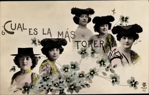 Ak Frauen als Toreros, Portraits, Blumen, Spanische Tracht