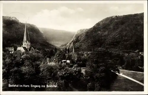 Ak Thale im Harz, Eingang ins Bodetal, Kirche