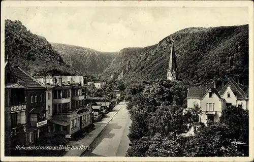 Ak Thale im Harz, Hubertusstraße mit Kirchturm