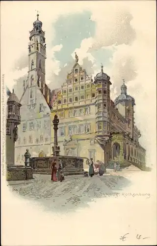 Künstler Litho Hammel, Otto, Rothenburg ob der Tauber Mittelfranken, Blick auf Rathaus