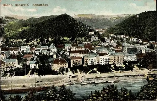 Ak Bad Schandau an der Elbe, Luftbild vom Ort