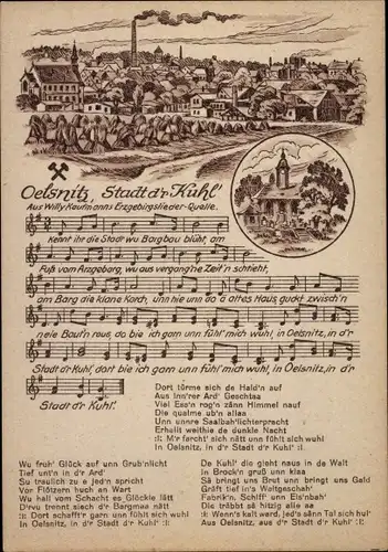 Lied Litho Oelsnitz Erzgebirge, Stadt d'r Kuhl' von Willy Kaufmann