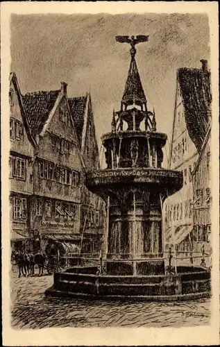 Künstler Ak Nördlingen in Schwaben, Kunstbrunnen