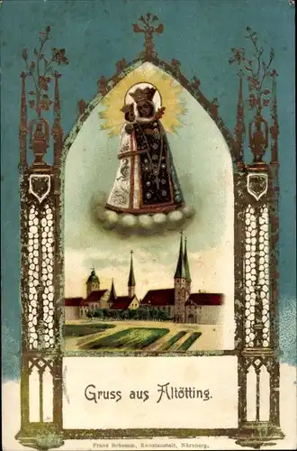 Litho Altötting in Oberbayern, Kirche, Marienbildnis