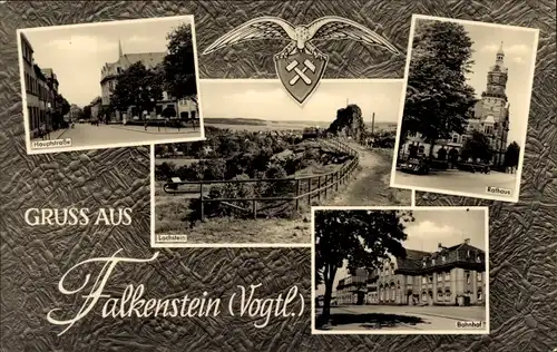 Ak Falkenstein Königstein im Taunus, Hauptstraße, Rathaus, Bahnhof, Lochstein