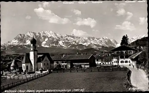 Ak Wallgau Oberbayern, Wettersteingebirge, Kirche