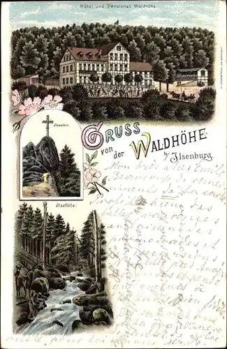 Litho Ilsenburg am Nordharz, Pensionat Waldhöhe, Ilsfälle, Ilsestein