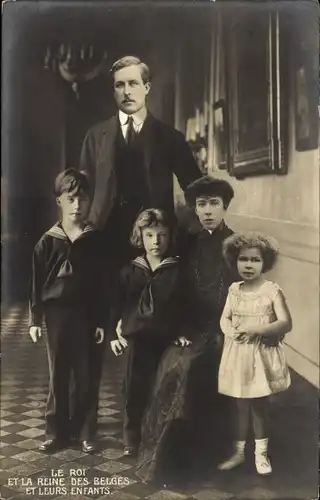 Ak König Albert I. von Belgien, Elisabeth Gabriele in Bayern, Kinder, Portrait