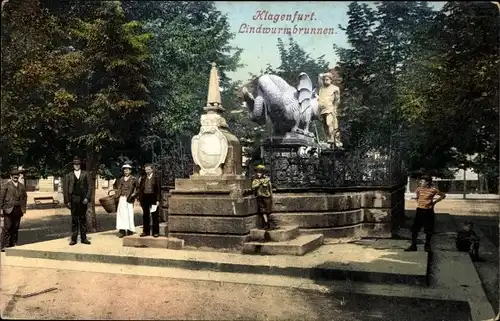 Ak Klagenfurt am Wörthersee Kärnten, Lindwurmbrunnen