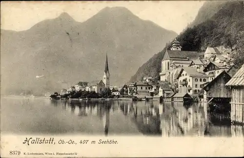 Ak Hallstatt im Salzkammergut Oberösterreich, Wasserpartie, Kirche