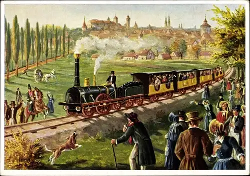 Künstler Ak Selzer, 1. Deutsche Eisenbahn zwischen Nürnberg und Fürth 1835