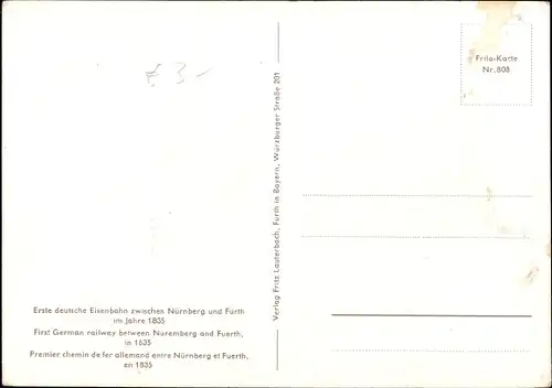 Künstler Ak Selzer, 1. Deutsche Eisenbahn zwischen Nürnberg und Fürth 1835