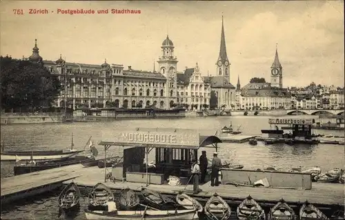 Ak Zürich Stadt Schweiz, Postgebäude und Stadthaus