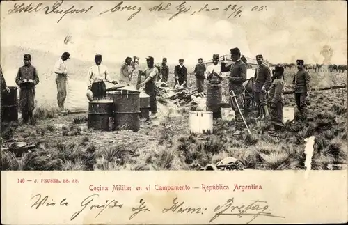 Ak Argentinien, Militärküche im Lager