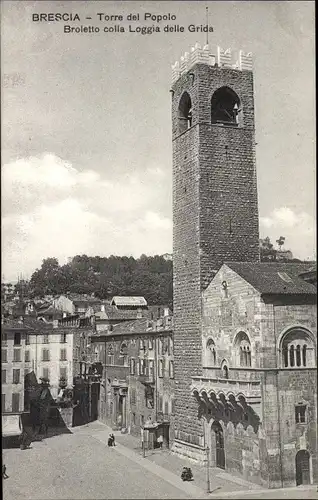 Ak Brescia Lombardia, Torre del Popolo, Broletto colla Loggia delle Grida