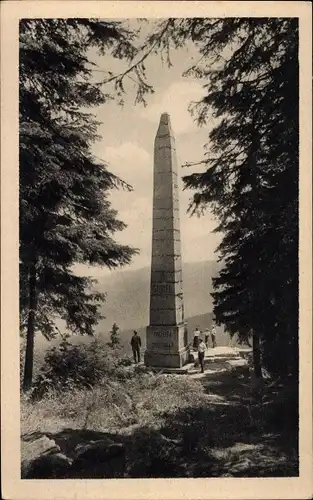 Ak Nová Pec Neuofen Südböhmen, Plešné jezero, Plöckenstein-Seeplatte, Denkmal Adalbert Stifter