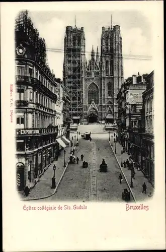 Ak Brüssel, Kirche Ste. Gudule, Straßenpartie