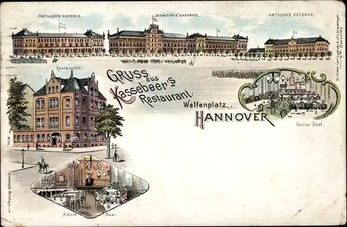 Litho Hannover in Niedersachsen, Kasernen, Restaurant, Speisesaal