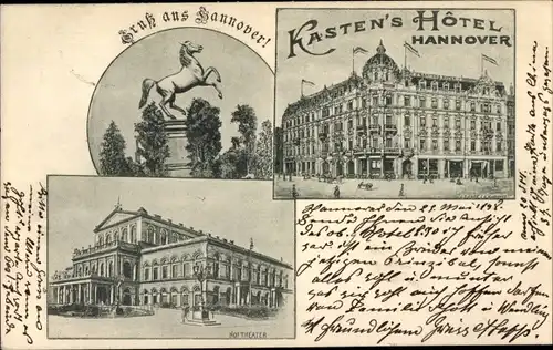 Passepartout Ak Hannover in Niedersachsen, Kasten's Hotel, Hoftheater