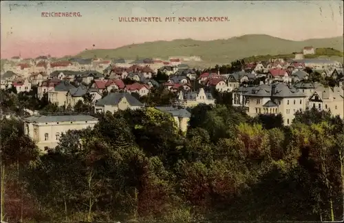 Ak Liberec Reichenberg in Böhmen, Villenviertel, Neue Kaserne