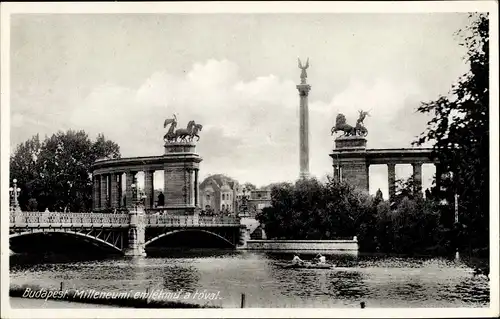 Ak Budapest Ungarn, Millenium-Denkmal, Teich