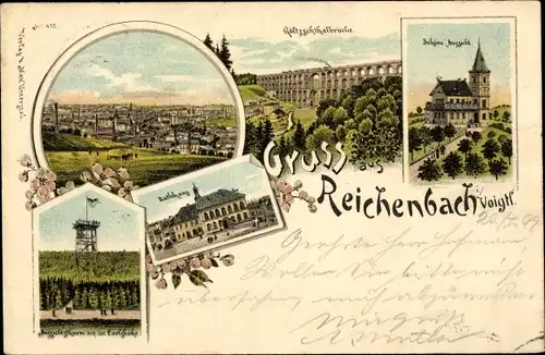 Litho Reichenbach im Vogtland, Panorama, Göltzschtalbrücke, Schöne Aussicht, Rathaus, Carlshöhe