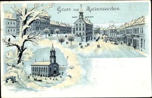 Winter Litho Markneukirchen im Vogtland, Amtsgericht, Kirche
