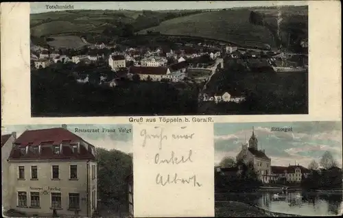 Ak Töppeln Kraftsdorf in Thüringen, Gesamtansicht, Restaurant Franz Voigt, Rittergut