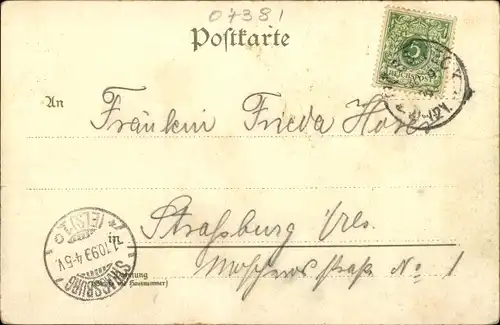 Litho Pößneck in Thüringen, Rathaus, Neues Krankenhaus, Villen, Postamt, Gesamtansicht