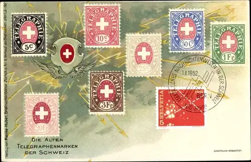 Briefmarken Litho Die alten Telegraphenmarken der Schweiz, Helvetia