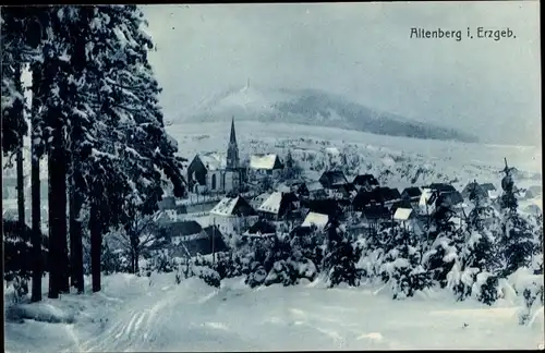 Ak Altenberg im Erzgebirge, Teilansicht vom Ort im Winter