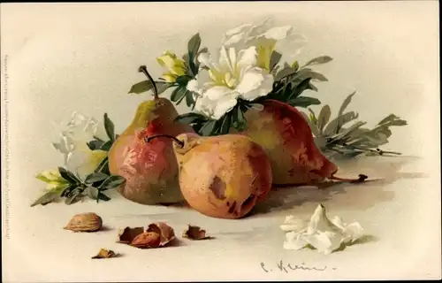 Künstler Litho Klein, Catharina, Stillleben mit Birnen und weißen Blüten