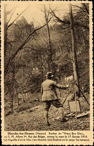 Ak Marche les Dames Wallonien Namur, Endroit ou le Roi Albert Ier, a trouve la mort 1934