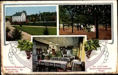 Ak Rabenstein Chemnitz in Sachsen, Bahnhofs Restaurant, Bes. Paul Krebs, Garten Etablissement