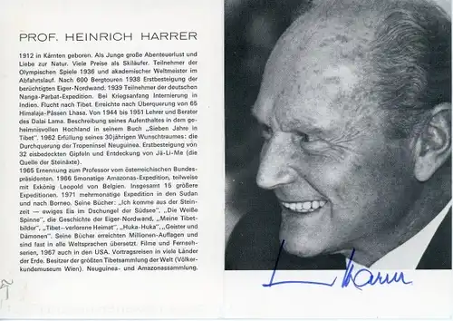 Autogrammkarte Bergsteiger und Schriftsteller Heinrich Harrer, Portrait, Autogramm