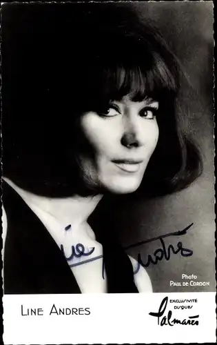 Autogrammkarte Sängerin Line Andres, Portrait, Autogramm